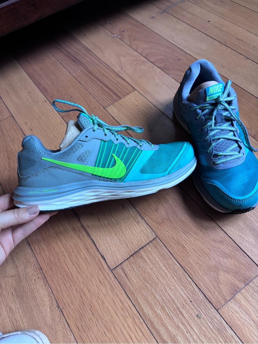 Nike Women’s Athletic Shoes in Teal with Lime Swoosh